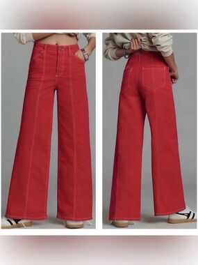 Maeve Pink Delaney Wide-Leg High-Rise Jeans, Size 31
